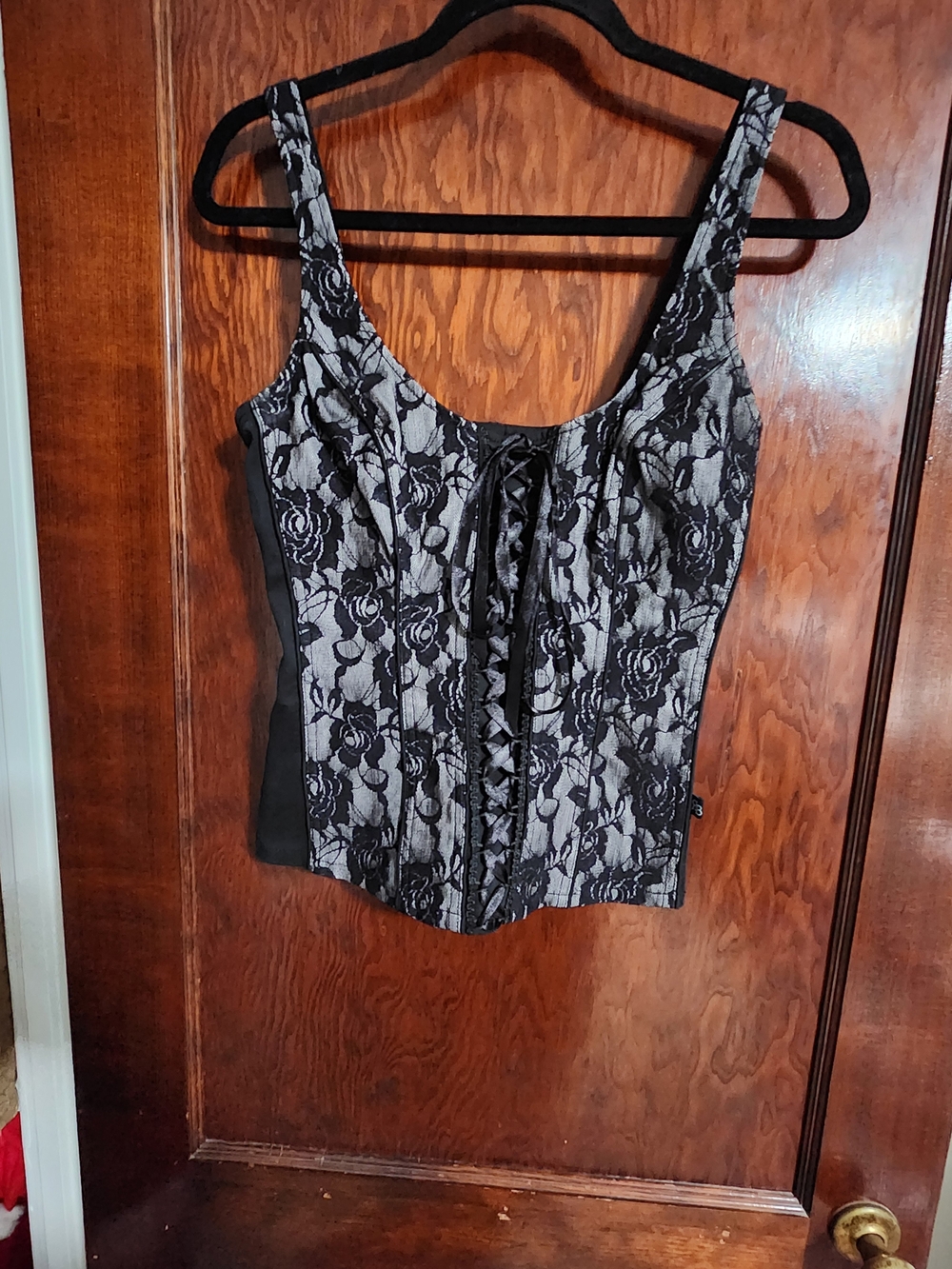 NWOT Vintage Royal Bones Daang Goodman Black Floral Rose Lace Up Corset Top M